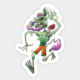 Creepy zombie in trouble while running and falling apart Sticker